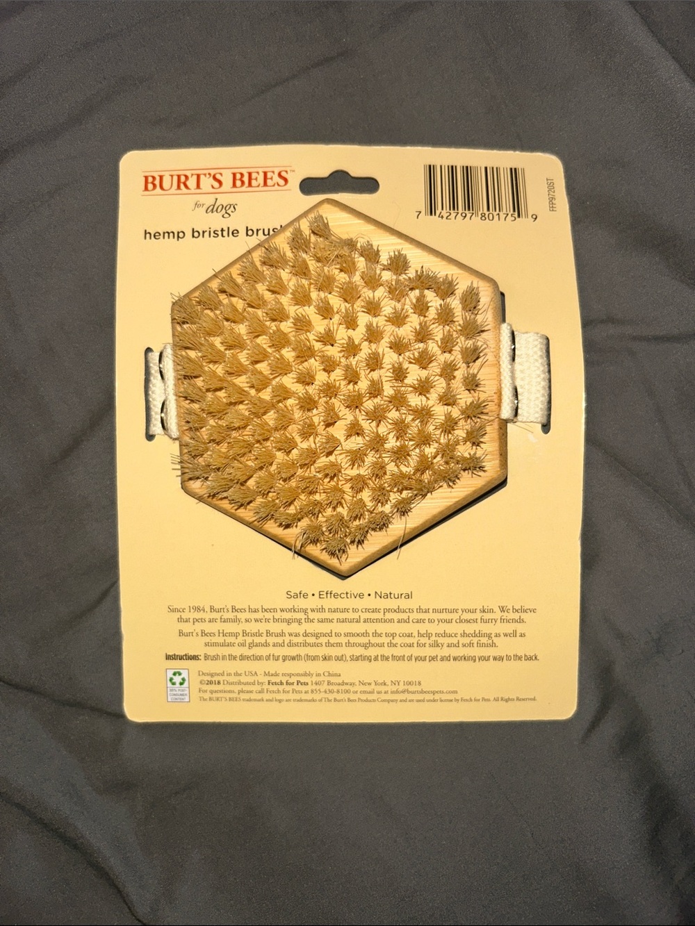 Burt's Bees Natural Tan Hemp Bristle Dog Brush with White Strap